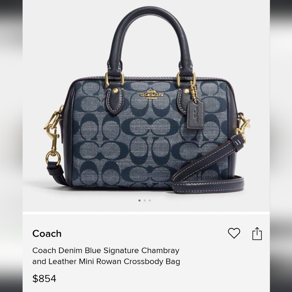 Coach denim blue signature leather mini rowan crossbody bag & key chain …